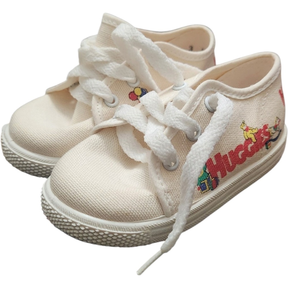 Vintage Huggies Baby Shoes Cream Canvas Sneakers Made in USA Infant Size 3